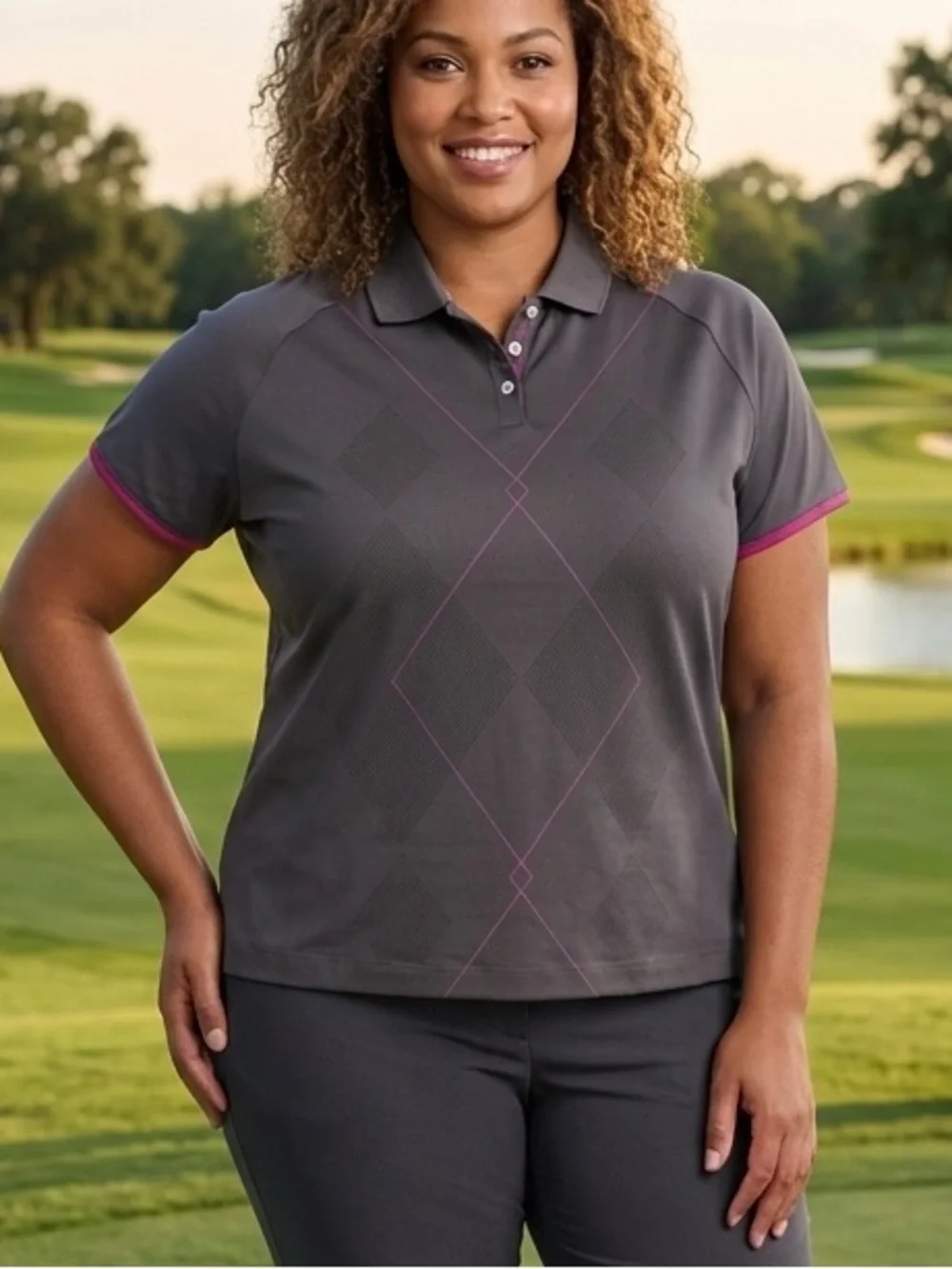 Nike Golf Dri-FIT XL Gray & Pink Argyle Polo Shirt